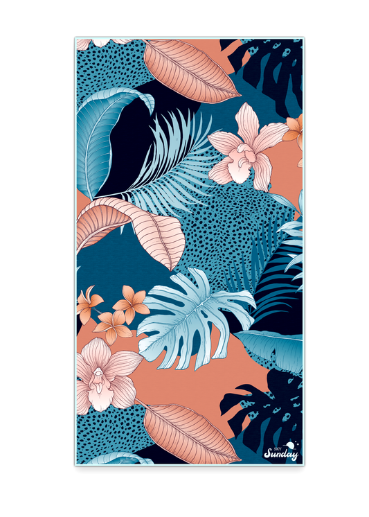 Coral and blue beach towel